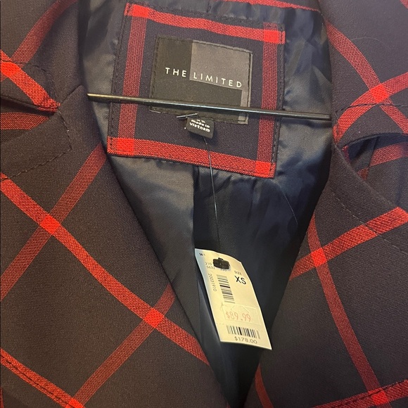 NWT The Limited Navy and Red Plaid Pea Coat - Picture 3 of 4